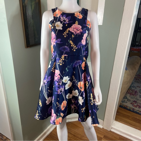 Zunie Other - Zunie Mercado Girls Size 16 Fit & Flare Blue Mini Dress Floral Cut Out Easter